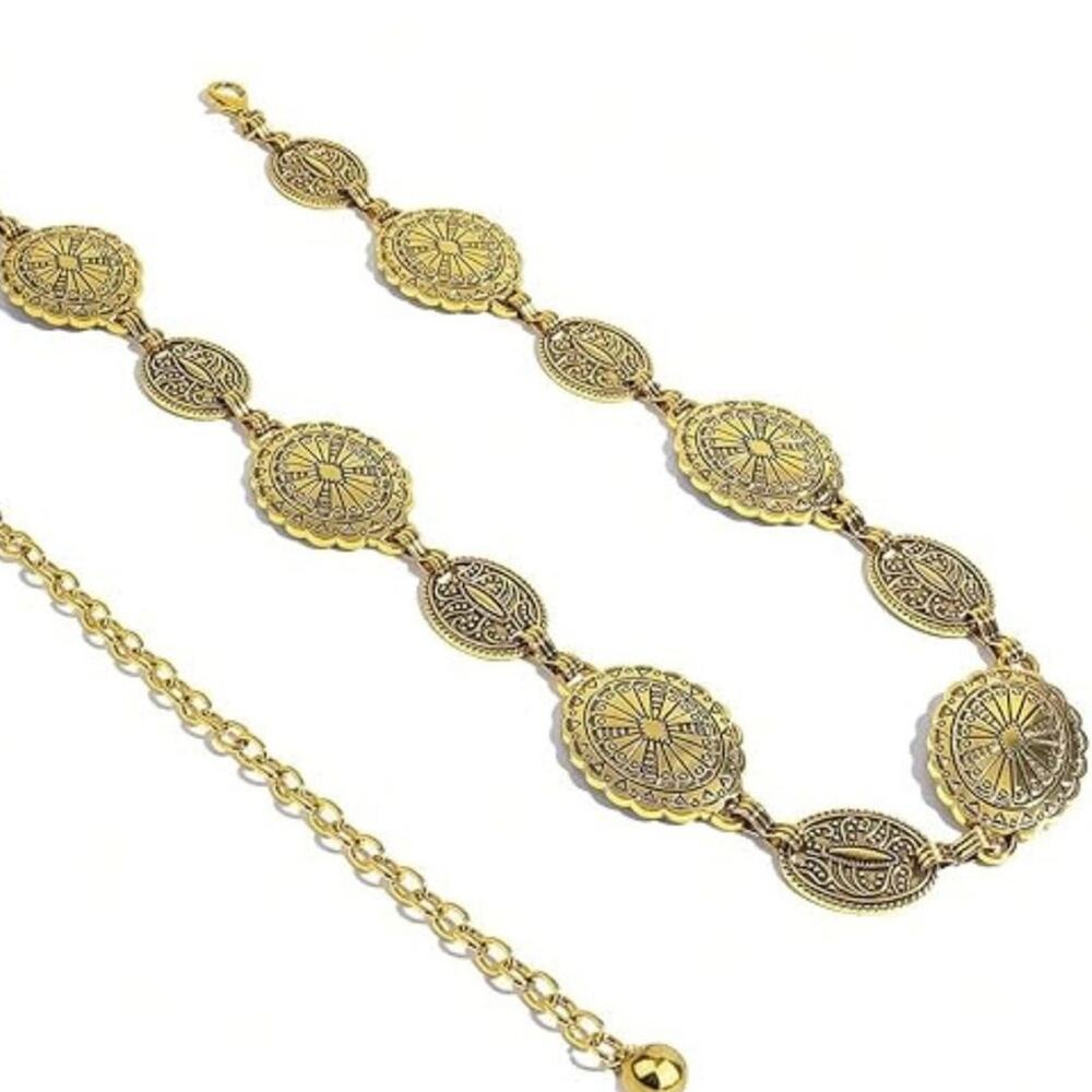 Bohemian Gold Tone Medallion Chain Belt - Picture 11 of 13